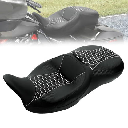 C.C. RIDER Driver& Passenger Seat Mammock Seat Fit For Harley Touring 2009-2023 Road Glide Street Glide Road King Electra Glide CVO Models 2009-2022, Extended Reach - color: 38# White