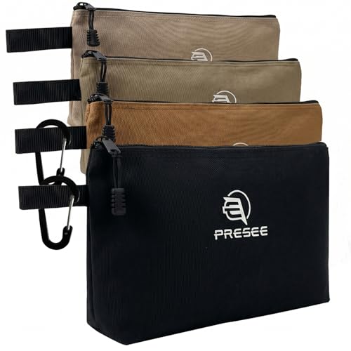 4-Pack Canvas Tool Pouch, Heavy Duty Multi-Purpose Zipper Bags, Durable Storage Organizer Pouch for Tools, Makeup, Cords, Travel Toiletries, Small Utility Pouch for Men & Women, 4 Colors - color: 4 Pack, 12" Black, 12" Khaki, 12" Army Green, 12" Light Bro