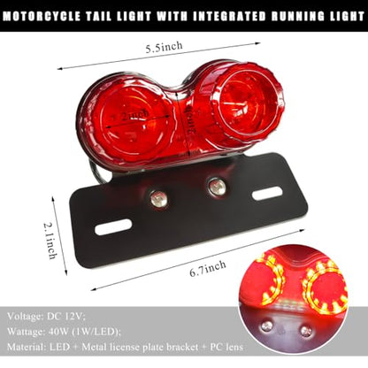 Wevdn 40-LED 40W Motorcycle Tail Light, Integrated Running 40 LED Brake Stop Light with License Plate Bracket, Turn Signal Lamp Tail Light for Motorcycle Street Bike Cruiser (Red) - color: Red