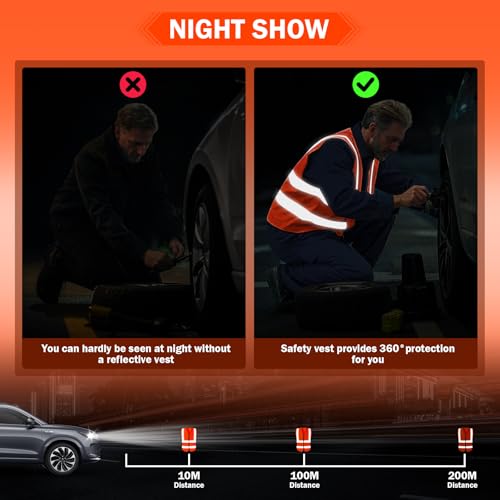 CHGANG Safety Vest, Reflective Hi Vis Vest with Zipper, High Visibility vest for Construction, Traffic - color: Orange