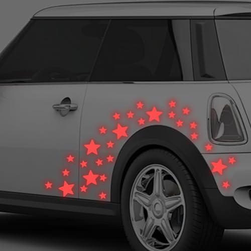 30pcs Star Vinyl Decal for Cars, High Intensity Reflective DIY Stickers for Window Bumper Mirror Laptop Decals Waterproof Night Safety Sign Car Stickers (Red) - color: Red