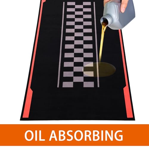 Drydiet Motorcycle Mat Garage Floor Rug Washable Parking Mats for Garage Floors Non Slip Oil Absorbent Pad Rubber Backing Layer Protects Floor(Track Style,98 x 40 Inch) - size: 98 x 40 Inch, style: Track Style