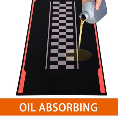 Drydiet Motorcycle Mat Garage Floor Rug Washable Parking Mats for Garage Floors Non Slip Oil Absorbent Pad Rubber Backing Layer Protects Floor(Track Style,98 x 40 Inch) - size: 98 x 40 Inch, style: Track Style