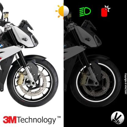 VFLUO - Motorcycle Reflective Wheel Stripes kit, 1 Wheel Rim Stickers Pack, 3M Technology™ - High lateral Visibility, Discreet and Design, Easy Installation