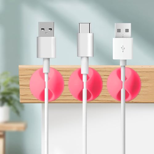 6 PCS Cable Clip Cord Organizer Single Slot Wire Holder for USB Charging Management Clips for Office Home Use (Red) - color: Red