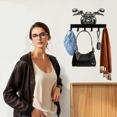 MAYJOYDIY Motorcycle Metal Key Hook Racing Scooter Coat Rack Wall Mounted 15.7×9.8inch Art Wall Decor Key Holder Organizer Rack with 6 Hooks for Gift Coats Hats Towels Bags Hanging - style: Motorcycle Head