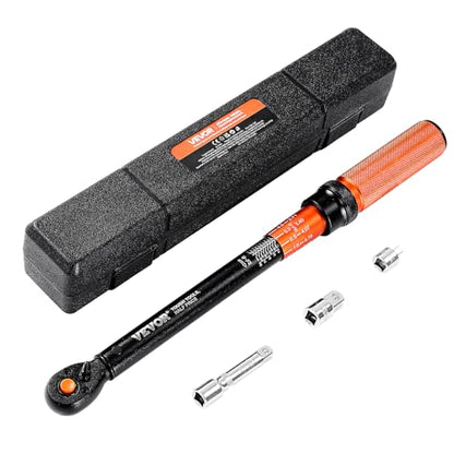 VEVOR 3/8 Inch Drive Torque Wrench, 10-100 ft.lb/13.6-135.6 Nm, Dual-Direction Adjustable Click Torque Wrench with 1/2 & 1/4 adapter, 3" Extension Bar, for Automobile Repair - size: 10-100FT.LB, style: 3/8-inch
