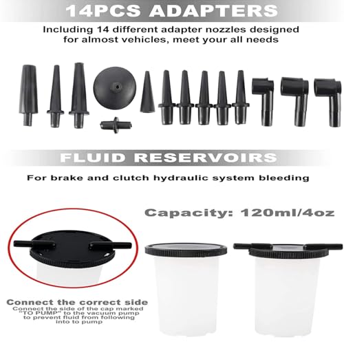 Ventilation Kit Brake, Manometer Hand Vacuum Pump Tester Set with Adapters Fluid Brake Replacement Tool Clutch Ventilation System, for Cars, Motorcycles, Trucks