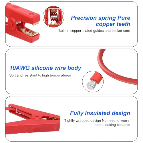 MEIRIYFA Battery Alligator Clips to 10AWG Bare Wire Crocodile Clamps 50A High Current Alligator Clips Cable for Power Stations Car Battery Emergency Hitch Rescue -11.8in/30cm