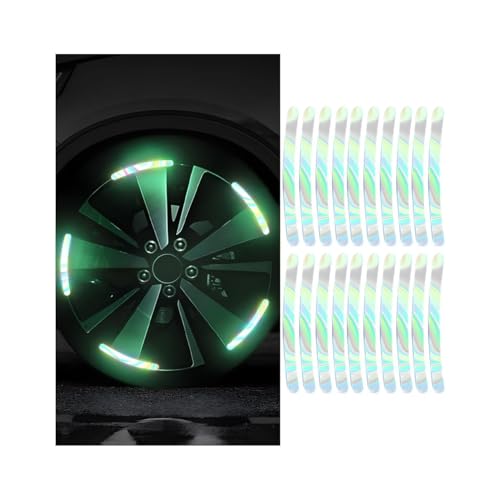 Zipelo 20PCS Reflective Car Wheel Decorative Stripe Stickers, Anti Scratch Vehicle Night Safety Warning Tape Decal, Automotive Exterior Tire Rims Sticker Accessories, Universal Fit (Luminous) - color: Luminous