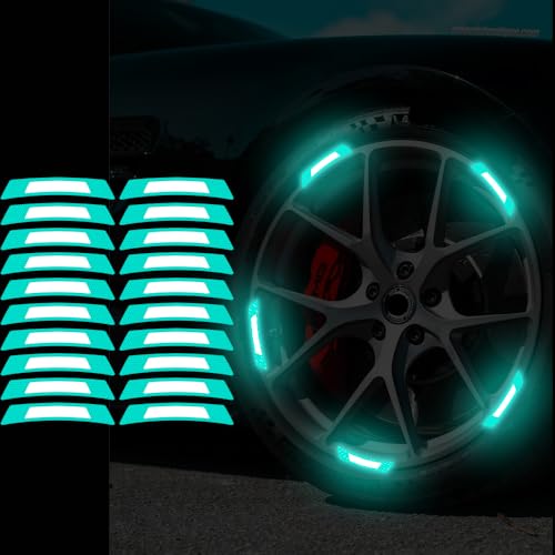 20PCS Strong Reflective Car Wheel Hub Stickers for Cars Helmet Night Safety Warning Reflective Stripe Decals Auto Truck Motorcycle Bicycle Wheels Rim Reflective Stickers (Mint Green) - color: Mint Green