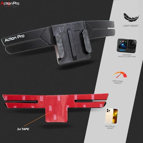Action Pro 3M Slim Flexible Helmet Chin Mount Strap Compatible with GoPro Hero 13 12 11 10 9 8 7 6 5 4, SJCAM, DJI Osmo 5 4, Insta 360 x4 x3, SJCAM, Xiaomi, Yi Action Cameras (Black)