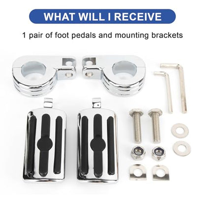 PSLER Motorcycle Highway Pegs-1.25" Motorcycle Highway Crash Bar Foot Pegs Universal for Bike With 1-1/4" Engine Guard Chrome3