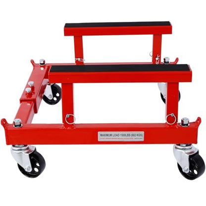 Motorcycle & ATV Maintenance Stand Hold Up to 1500lbs with Steel Frame Engine Cradle Dolly W/4 Locking (Red) - color: Red