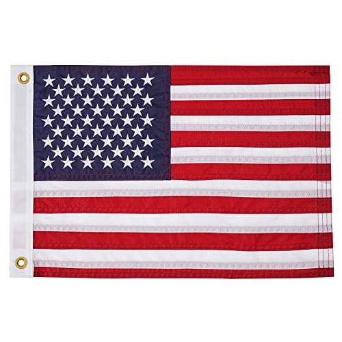 SYII American Flag 12x18 Inches, Embroidery 50 Stars Ensign Nautical US Boat Flags with 2 Brass Grommets, Heavy Duty Nylon Outdoor Banner for Marine Yacht UTV - color: 12x18 American Flag