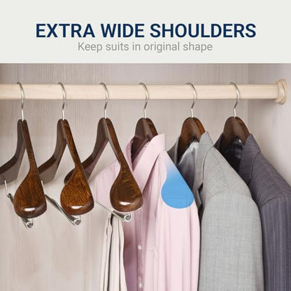 Amber Home 6 Pack Wide Shoulder Wooden Suit Hangers, Retro Wood Coat Hangers with Non Slip Locking Bar, Clothes Hangers for Jackets, Sweaters, Pants & Heavy Clothes (Retro) - size: Retro