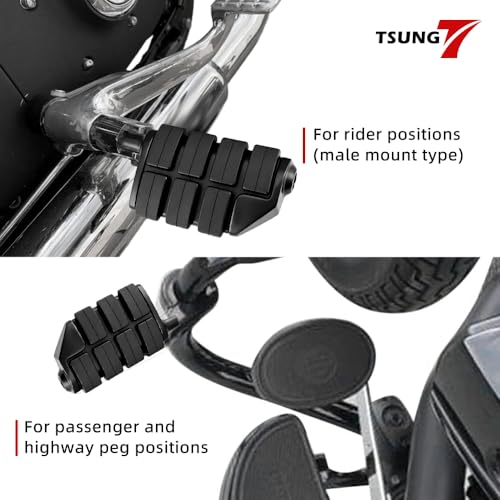 TSUNG Motorcycle Foot Pegs – Male Mount Rider/Passenger Footrests, Wide Higway Foot Rest Pedal Fit for Most V-Twin, Cruiser & Touring Motorcycles (Black) - color: Black