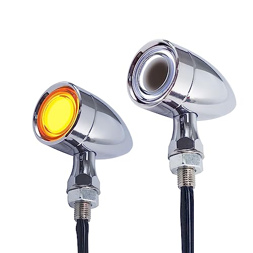 Vintage Motorcycle Bullet Turn Signals LED Front Lights 2 PCS, 40 LEDs Switchback White Amber Light for Running Turn Blinkers Universal Fit Scooter Suzuki Yamaha Honda Harley Dyna Bobber-Chrome - color: 2052-2PCS-FRONT-CH