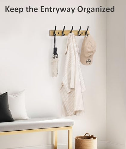 Optish Coat Rack Wall Mount, 16.5 Inches Wood Coat Hooks Wall Mount, Wall Coat Rack with 5 Hooks, Hat Rack Wall Hooks for Hanging Coat, Bag, Towel (1Pack, Natural) - color: Natural