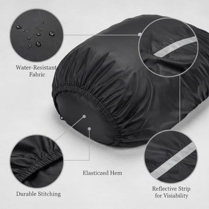 Backpack Rain Cover with Reflective Strips, Polyester Pack Cover for Hiking and Cycling, Black (1 PC)