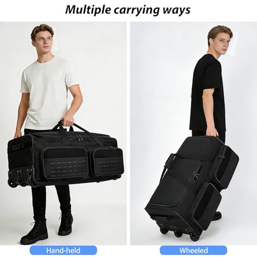 Rolling Duffle Bag with Wheels,120L Large Deployment Bag,Waterproof Military Duffle Bags for Tactical Military Deployment Camping - color: Black