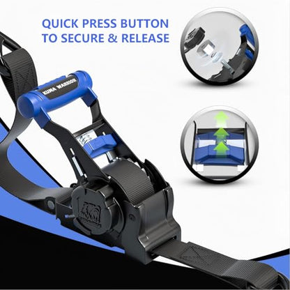 Retractable Ratchet Straps (4-Pack) - 1 Inch x 10 Feet (1,500lb Break Strength) - Auto Self Retracting Tie Down Straps for Truck, Cargo Trailer, Motorcycle, ATV, UTV - Blue