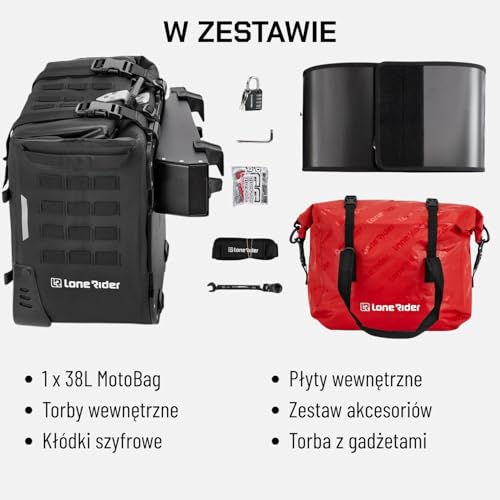 Lone Rider 38L Semi-Rigid Rackless Motorcycle Saddle Pannier Bag for BMW Motorcycle - 100% Waterproof, Dustproof Luggage with Quick Release, Safer than Hard Cases - No Racks Needed - style: 38 L
