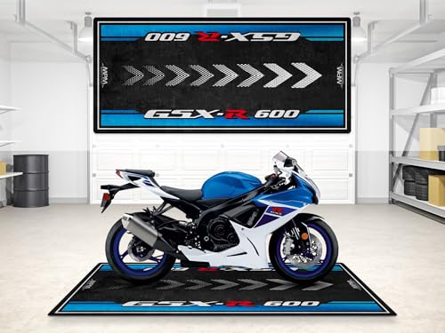 MPM Motorcycle Mat for GSX-R600 Washable Non-Slip Oil & Water Resistant Parking Pitmat for Garage, Showroom, W | Pearl Brilliant White - Metallic Triton Blue - Size 2: 102 x 47/260 x 120 cm - color: Pearl Brilliant White - Metallic Triton Blue, size: Size