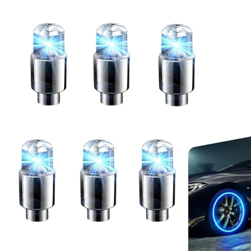 6 PCS LED Valve Stem Lights, Colorful Waterproof Car Wheel Lights, Automotive Tire Decoration Flash Lamp, for Car, SUV, Truck, Motorcycle, Bike (Blue) - color: Blue
