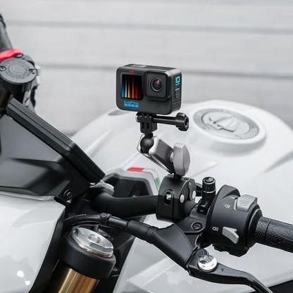 Heavy Duty Super Clamp Camera Mount with 360° Dual Ball Head Magic Arm, Anti-Slip Aluminum Alloy Handlebar Mount for GoPro Hero 13/12/11, Insta360 X4/X3, DJI Osmo Action 5/4, Motorcycle & Bike