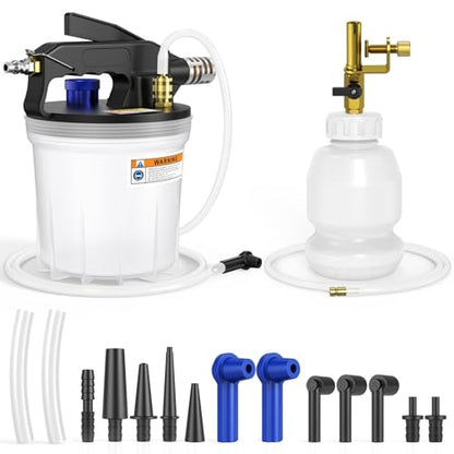 Luney Brake Bleeder Kit, Pneumatic Brake Fluid Bleeder Kit, One Person Operation Vacuum Brake Bleeder & Clutch Bleeding Kit with 1L Refilling Bottle & 16 Adapters for Automotive Brake System