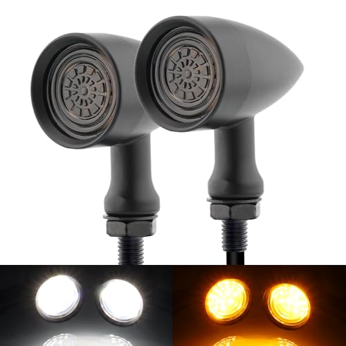 TSUNG Universal Motorcycle SMD LED Turn Signals 12V Brake Tail Lights Running Lights for Cruiser Chopper Bobber Cafe Racer Street Bike (White&Amber Light-Black) - color: CLASSIC-Black, size: 2PCS Front