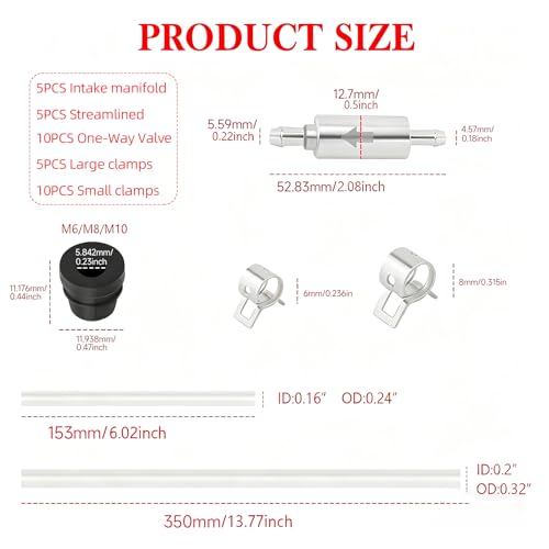 5 Set Brake Bleeder Hose Kit with One Way Check Valve, Universal Brake Bleeding Tool for Motorcycle Car Truck SUV, Includes Rubber Hoses Clamps Dust Caps for Brake Fluid Bleeder System - size: 5 Sets