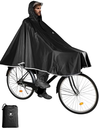 ANYOO Waterproof Rain Poncho Bike Bicycle Rain Capes Lightweight Compact Reusable for Adults - color: Black
