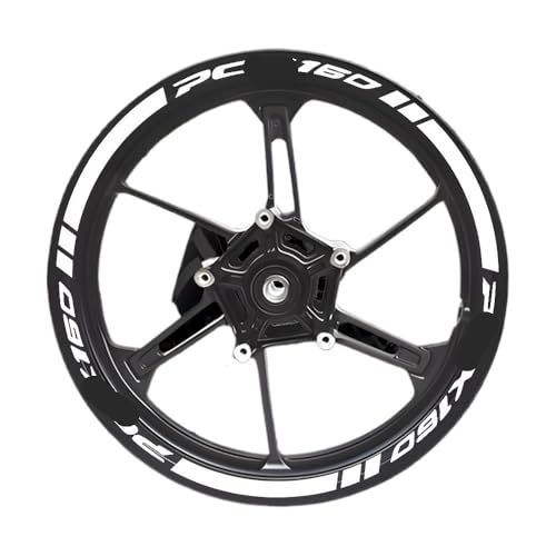 Wheel Stickers for PCX 160 Pcx160 2022 14'' Inches Motorcycle Wheel Hub Sticker Decal Reflective Rim Stripe Tape Accessories Waterproof Decals(Set-White) - color: Set-white