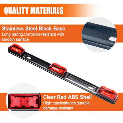 Car Trailer Tail Light Bar, 3-Light 9 LED Gap Identification Marker Light Strip with Stainless Steel Bracket, Identification Marker Light with Black Base for Truck Trailer Boat (Red) - color: Red