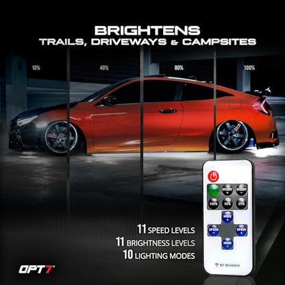OPT7 Aura Aluminum White Underglow Lights w/Remote Control, 12V Super Bright LED Light Bar, Exterior Waterproof Underbody Lighting Kit, Universal for Car Truck RV Camper Van Golf Cart