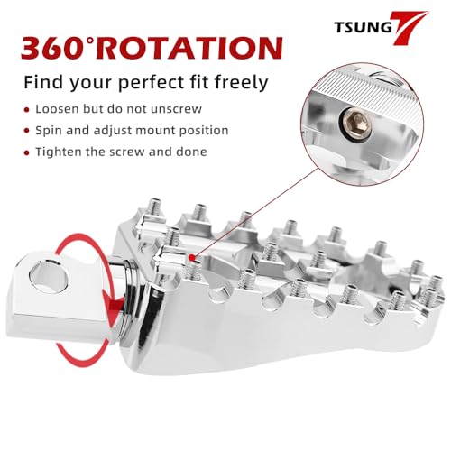 TSUNG Off Road Motorcycle Foot Pegs MX Style Footpegs – Compatible with Dyna, Fatboy, Sportster, Iron 883, CNC Wide 360° Rotating Foot Pedals (Chrome) - color: Chrome
