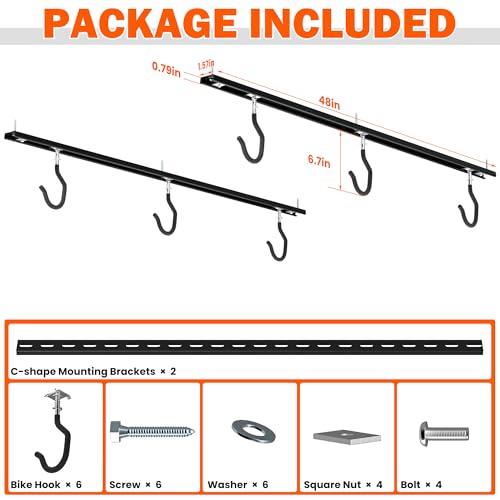Ultrawall Ceiling Bike Rack for Garage, Indoor Bike Hanger with 6 Adjustable Bike Hooks for up to 3 Bikes (Horizontally), 6 Bikes (Vertically) - style: Fixed Bracket