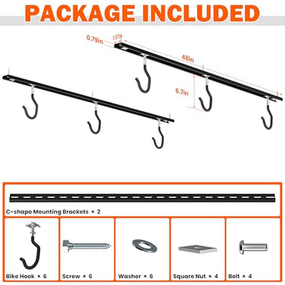 Ultrawall Ceiling Bike Rack for Garage, Indoor Bike Hanger with 6 Adjustable Bike Hooks for up to 3 Bikes (Horizontally), 6 Bikes (Vertically) - style: Fixed Bracket