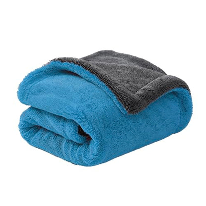 Extra Large Car Drying Towel, 36 Inches, 1300gsm,Super Absorbent Polyamide, Double-Twisted Design - color: Blue and Grey