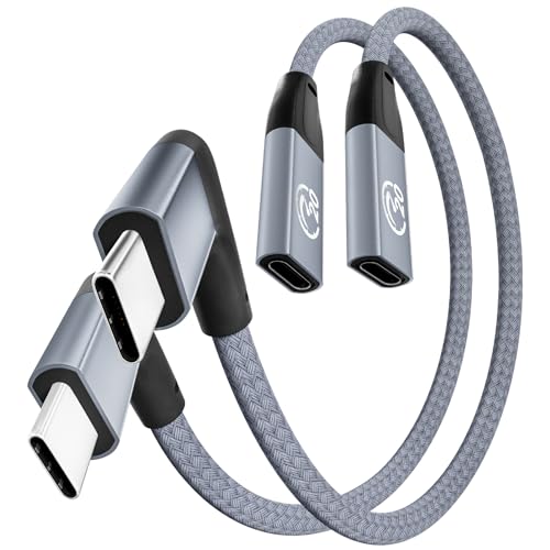UseBean Right Angle USB C Extension Cable 0.6FT 2-Pack, USB-C 3.2 Gen2 20Gbps Male to Female 4K Video Cord, Compatible for iPhone 16 15 Pro Max, MacBook Pro M4 M3, Surface Go, Galaxy S25 S24 - color: GRAY, size: 0.6FT(2PACK)