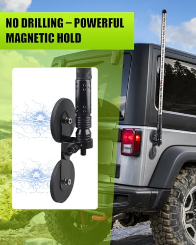 Strong Magnetic Whip Light Mount Bracket,No-Drill Universal Suction Base Holder for LED Whip Lights,Flagpole,CB Antenna for Off-Road Roof/Side/Rear Mount 1PC