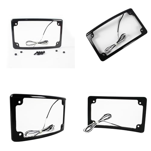 Curved LED License Plate Frame with Illumination Light Compatible with Harley, 12° Curved Design - color: Black