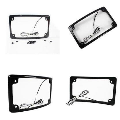 Curved LED License Plate Frame with Illumination Light Compatible with Harley, 12° Curved Design - color: Black