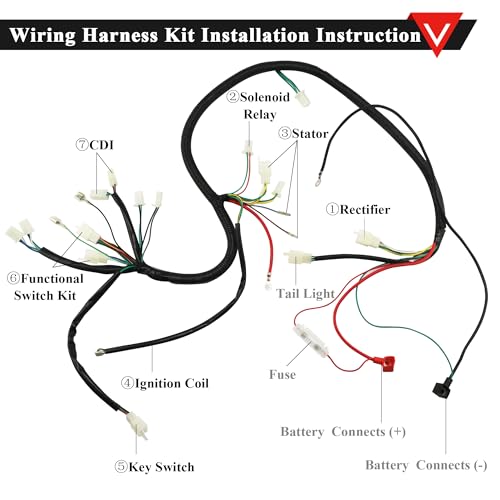 PRO BAT GY6 Full Electrics Wiring Harness W/O Waterproof Cap CDI Coil Solenoid GY6 125cc 150cc 200cc 250cc Chinese Elecric Start ATV Go Kart Moped Scooter 4 Wheeler Quad 152QMI 157QMJ Engine - style: w/o Cap 150cc Wiring Harness（Black Ignition Coil+Black