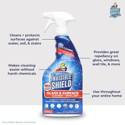 Invisible Shield Glass & Surface Cleaner and Repellent 32 fl. oz. Cleans and Protects against future dirt on multi surfaces by UNELKO- Clean-X (2) - style: 32 Fl Oz (Pack of 2)