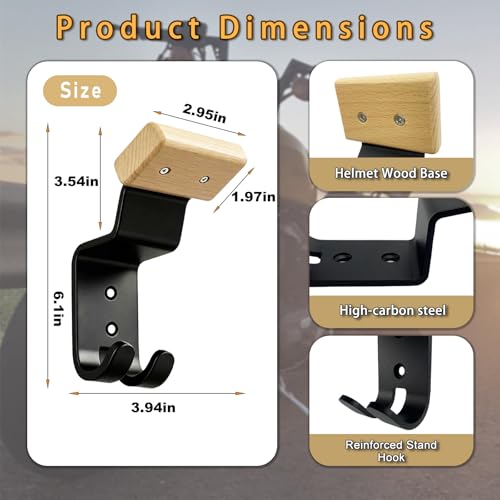 Motorcycle Helmet Holder Wall Mount - Heavy Duty Helmet Hanger Rack with 2 Key Hooks, Solid Wood & Strong Steel Design for Bike, Football, Skiing Sports Gear, Jackets & Hats (Yellow*3) - color: Yellow*3
