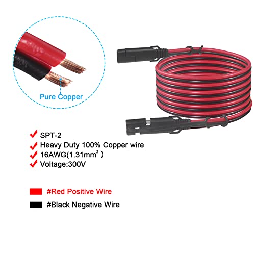 12FT SAE to SAE Extension Cable 16AWG- SAE Extension Cord, SAE 2Pin Bullet Quick Connect 16awg Heavy Duty Wire Harness with Waterproof Cap