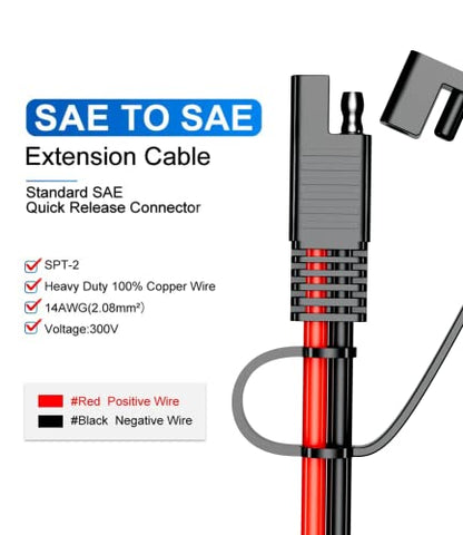 BERLAT 16AWG SAE Extension Cord - DC Power Automotive Extension Cable for Solar Panels, Cars, RVs, Trucks, Boats - 15FT with SAE Polarity Reverse Adapter - size: 15FT